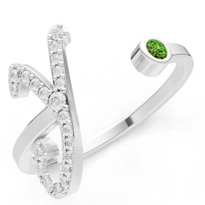 Dainty Initial Letter Birthstone Open Ring – Y