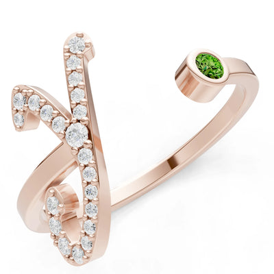 Dainty Initial Letter Birthstone Open Ring – Y