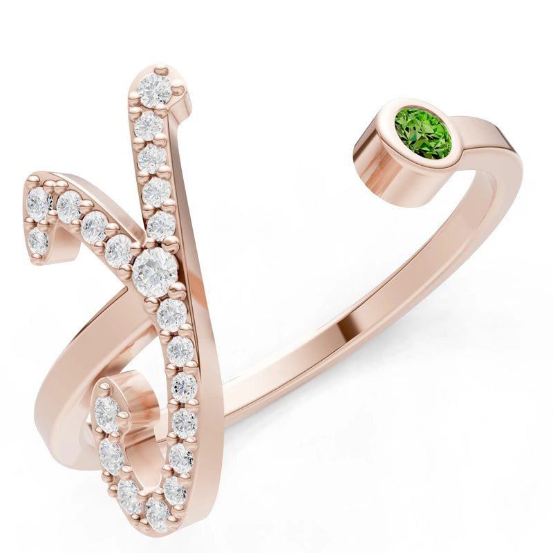 Dainty Initial Letter Birthstone Open Ring – Y