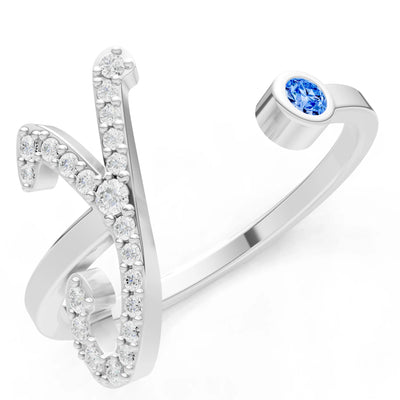 Dainty Initial Letter Birthstone Open Ring – Y
