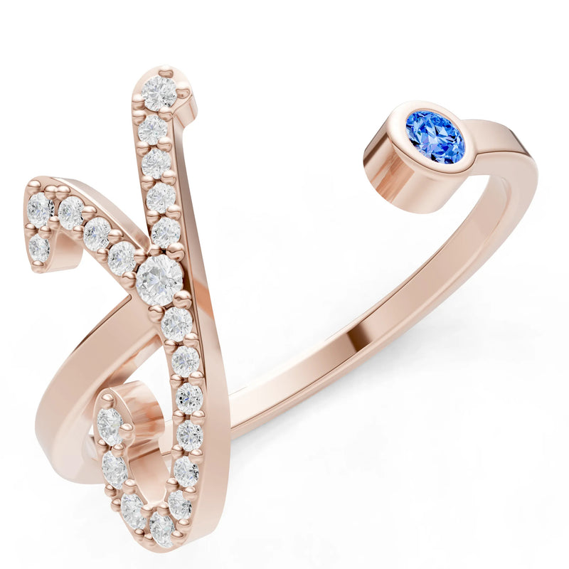 Dainty Initial Letter Birthstone Open Ring – Y