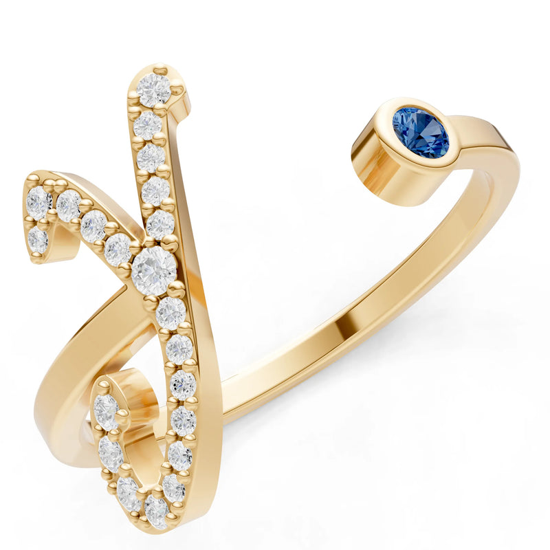 Dainty Initial Letter Birthstone Open Ring – Y