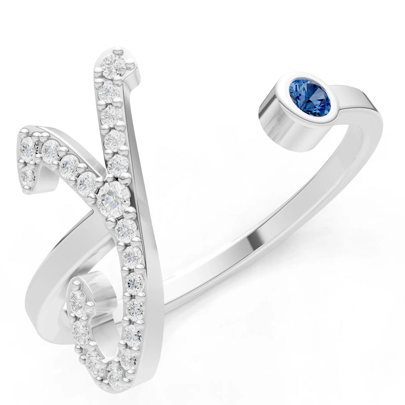 Dainty Initial Letter Birthstone Open Ring – Y