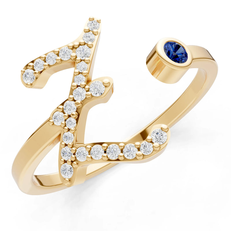 Dainty Initial Letter Birthstone Open Ring – Z
