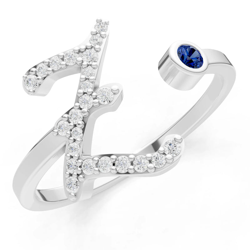 Dainty Initial Letter Birthstone Open Ring – Z