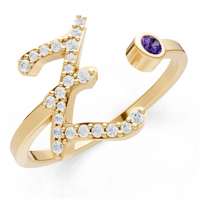 Dainty Initial Letter Birthstone Open Ring – Z