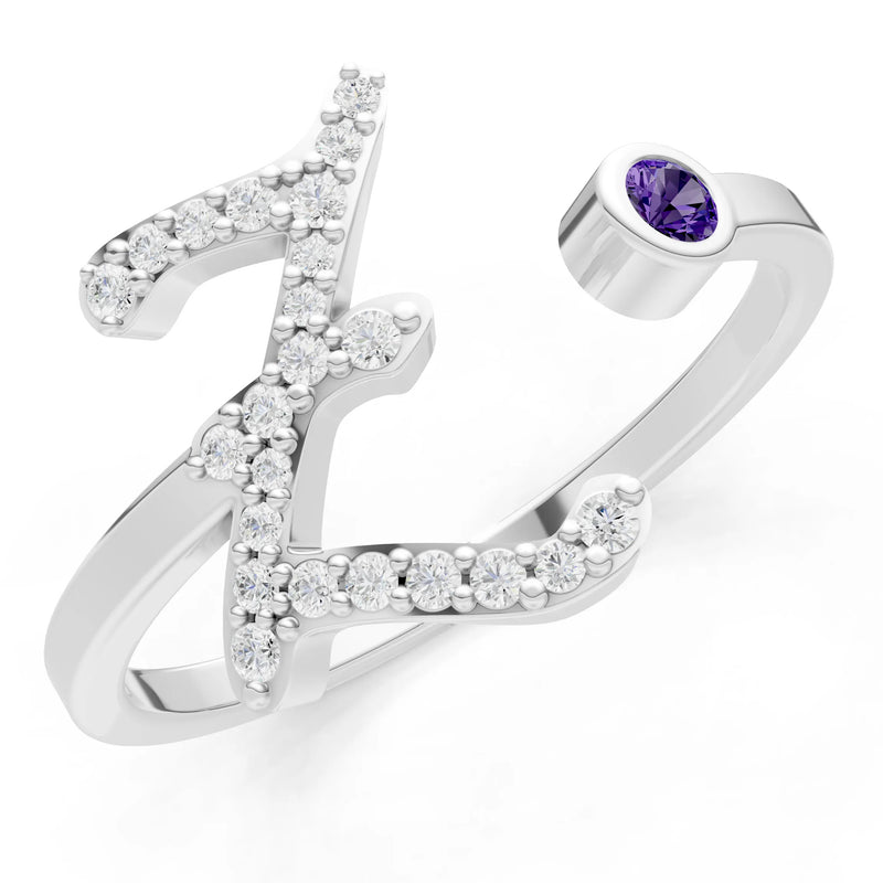 Dainty Initial Letter Birthstone Open Ring – Z