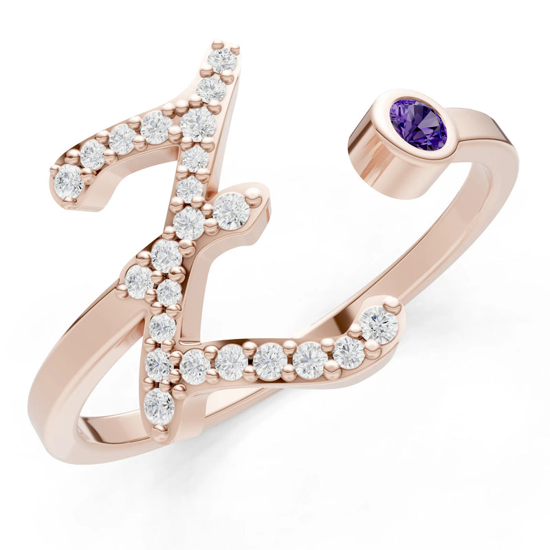 Dainty Initial Letter Birthstone Open Ring – Z