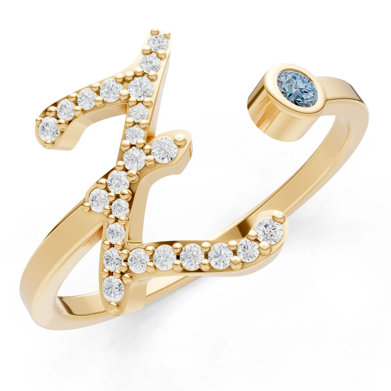 Dainty Initial Letter Birthstone Open Ring – Z