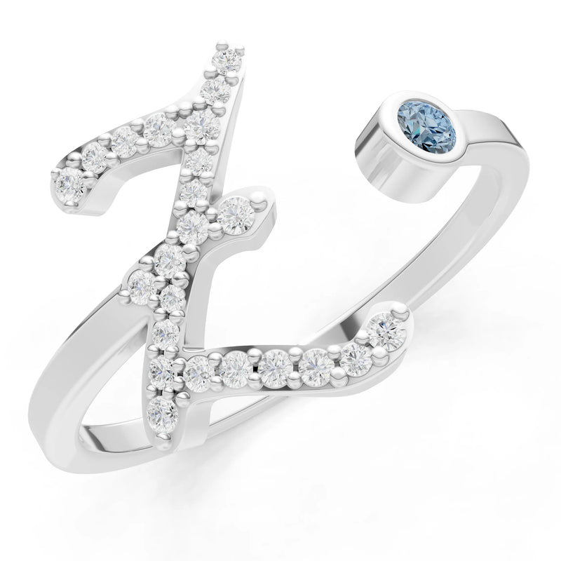 Dainty Initial Letter Birthstone Open Ring – Z