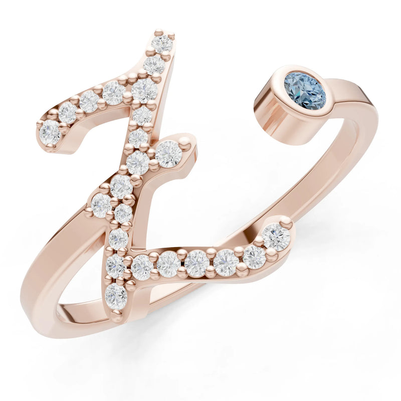 Dainty Initial Letter Birthstone Open Ring – Z