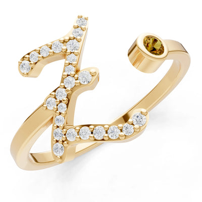 Dainty Initial Letter Birthstone Open Ring – Z