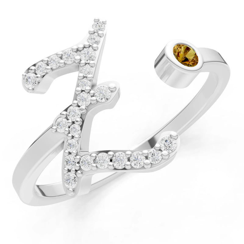 Dainty Initial Letter Birthstone Open Ring – Z