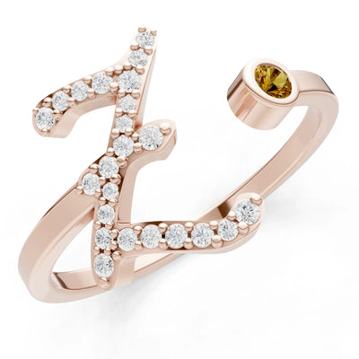 Dainty Initial Letter Birthstone Open Ring – Z