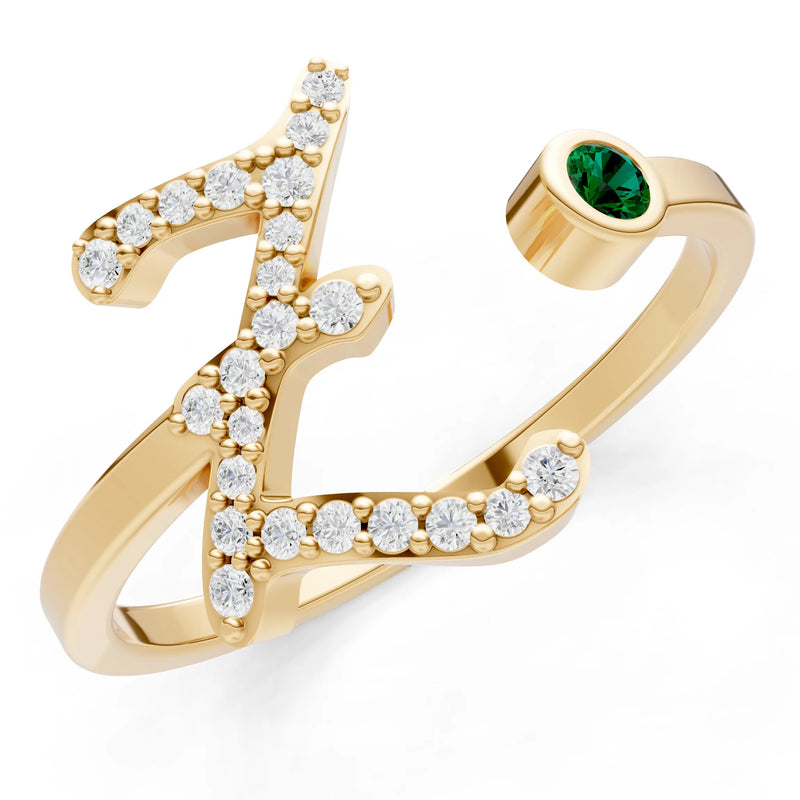 Dainty Initial Letter Birthstone Open Ring – Z