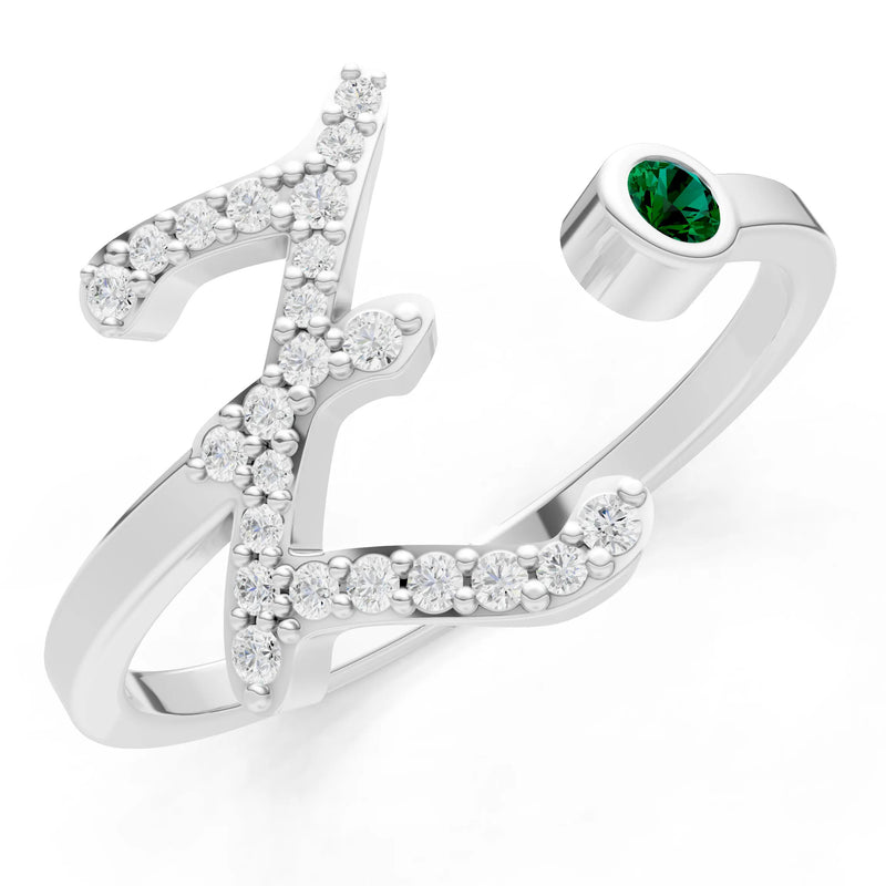 Dainty Initial Letter Birthstone Open Ring – Z