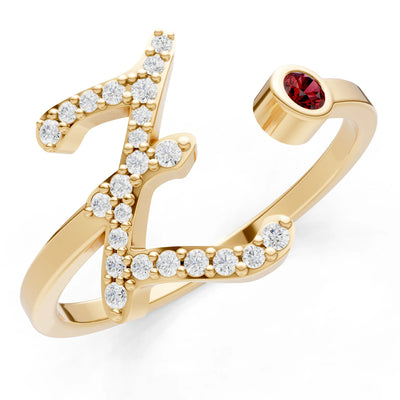 Dainty Initial Letter Birthstone Open Ring – Z