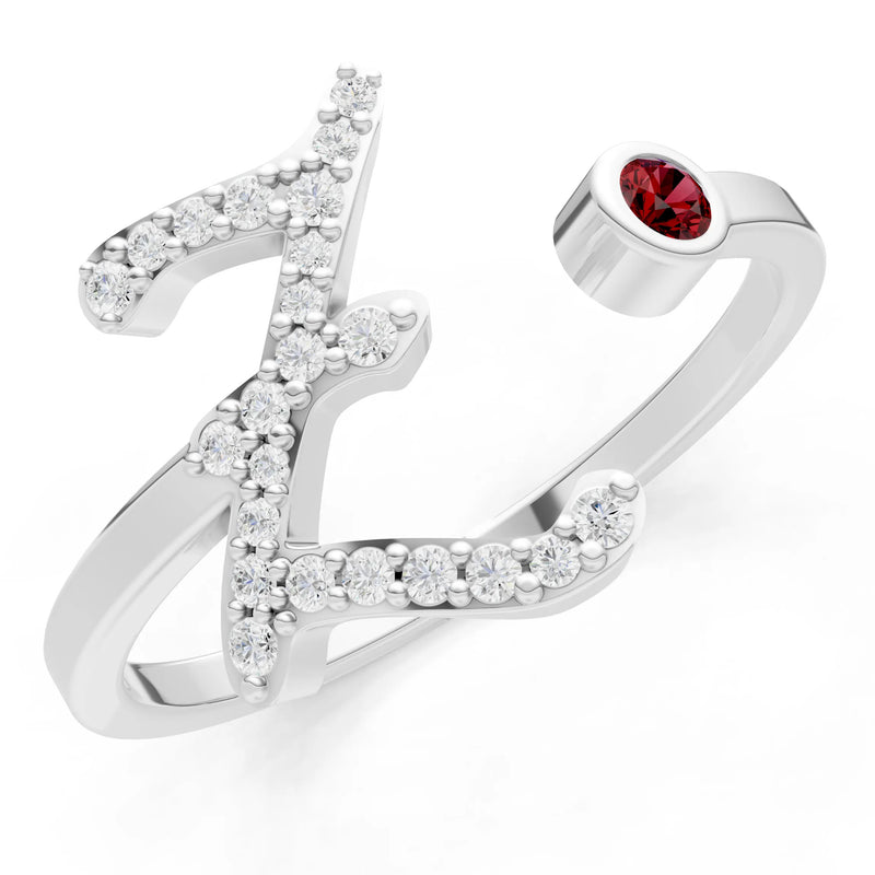 Dainty Initial Letter Birthstone Open Ring – Z