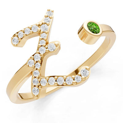 Dainty Initial Letter Birthstone Open Ring – Z