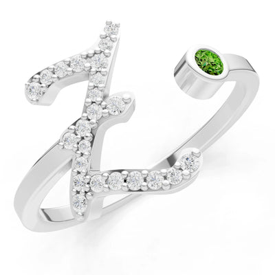 Dainty Initial Letter Birthstone Open Ring – Z