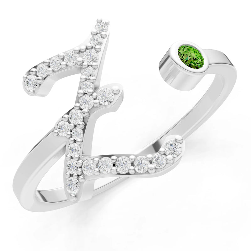 Dainty Initial Letter Birthstone Open Ring – Z