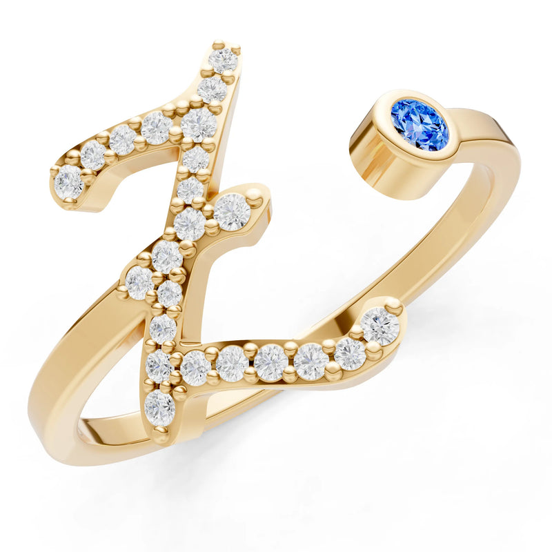 Dainty Initial Letter Birthstone Open Ring – Z