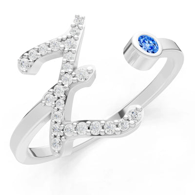 Dainty Initial Letter Birthstone Open Ring – Z