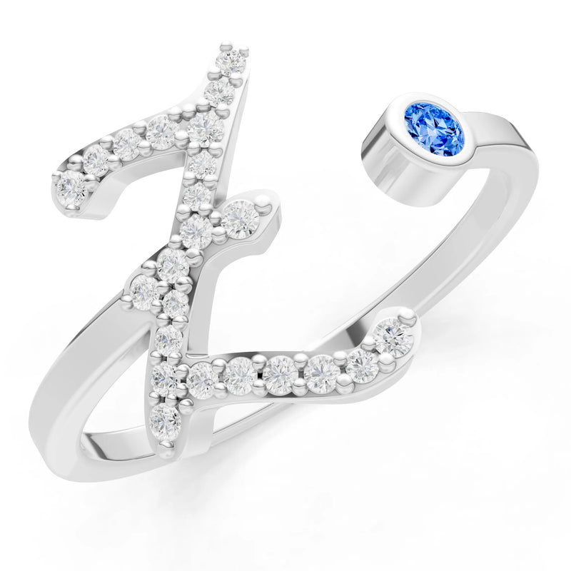 Dainty Initial Letter Birthstone Open Ring – Z