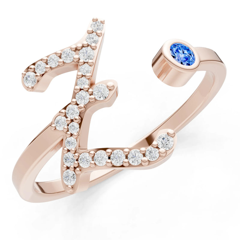 Dainty Initial Letter Birthstone Open Ring – Z