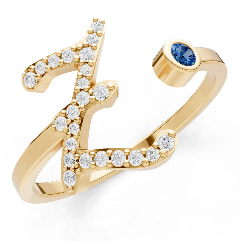 Dainty Initial Letter Birthstone Open Ring – Z