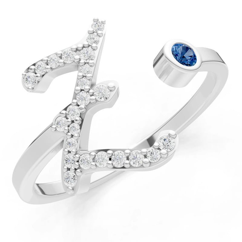 Dainty Initial Letter Birthstone Open Ring – Z