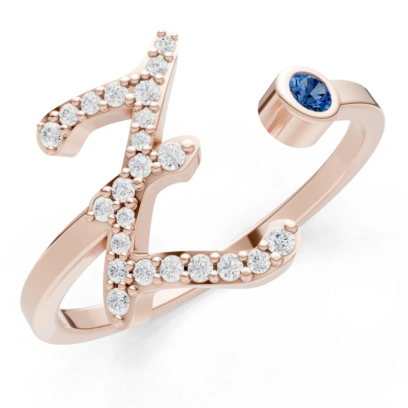 Dainty Initial Letter Birthstone Open Ring – Z