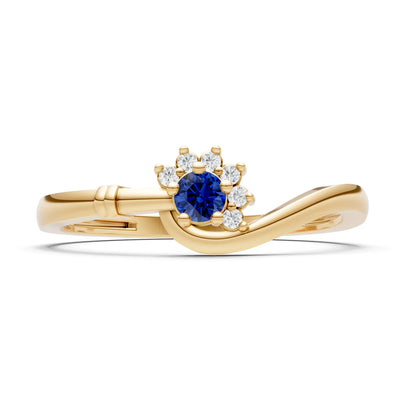 Blue Sapphire Floral Cluster Prong Ring