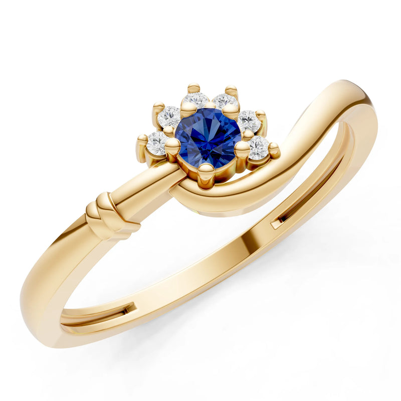 Blue Sapphire Floral Cluster Prong Ring