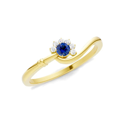 Blue Sapphire Floral Cluster Prong Ring