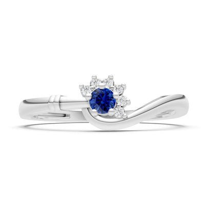 Blue Sapphire Floral Cluster Prong Ring