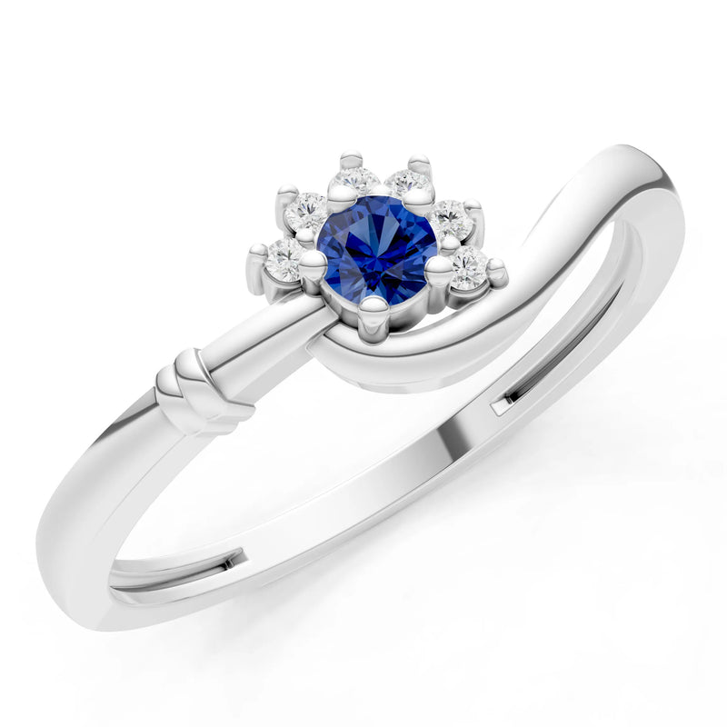 Blue Sapphire Floral Cluster Prong Ring