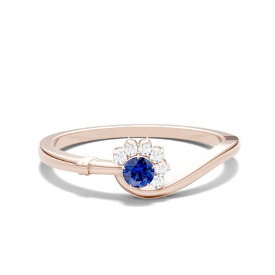 Blue Sapphire Floral Cluster Prong Ring