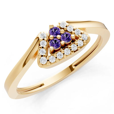 Amethyst Tri-Cluster Pavé Ring