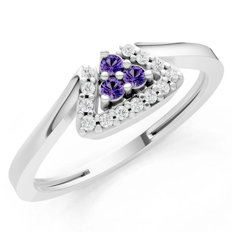 Amethyst Tri-Cluster Pavé Ring