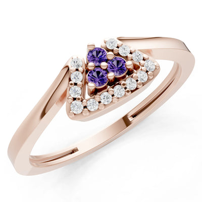 Amethyst Tri-Cluster Pavé Ring