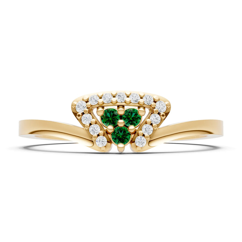 Emerald Tri-Cluster Pavé Ring