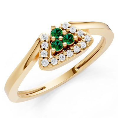Emerald Tri-Cluster Pavé Ring