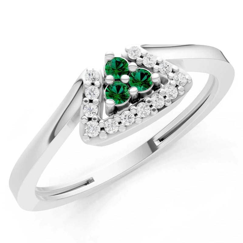 Emerald Tri-Cluster Pavé Ring