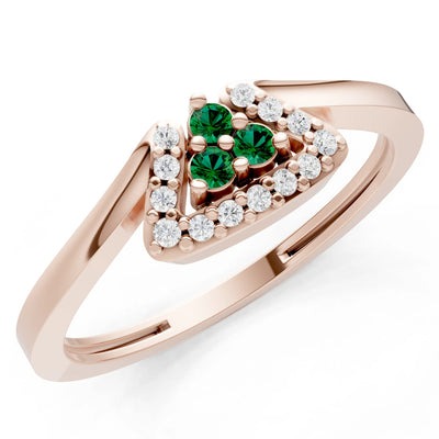 Emerald Tri-Cluster Pavé Ring