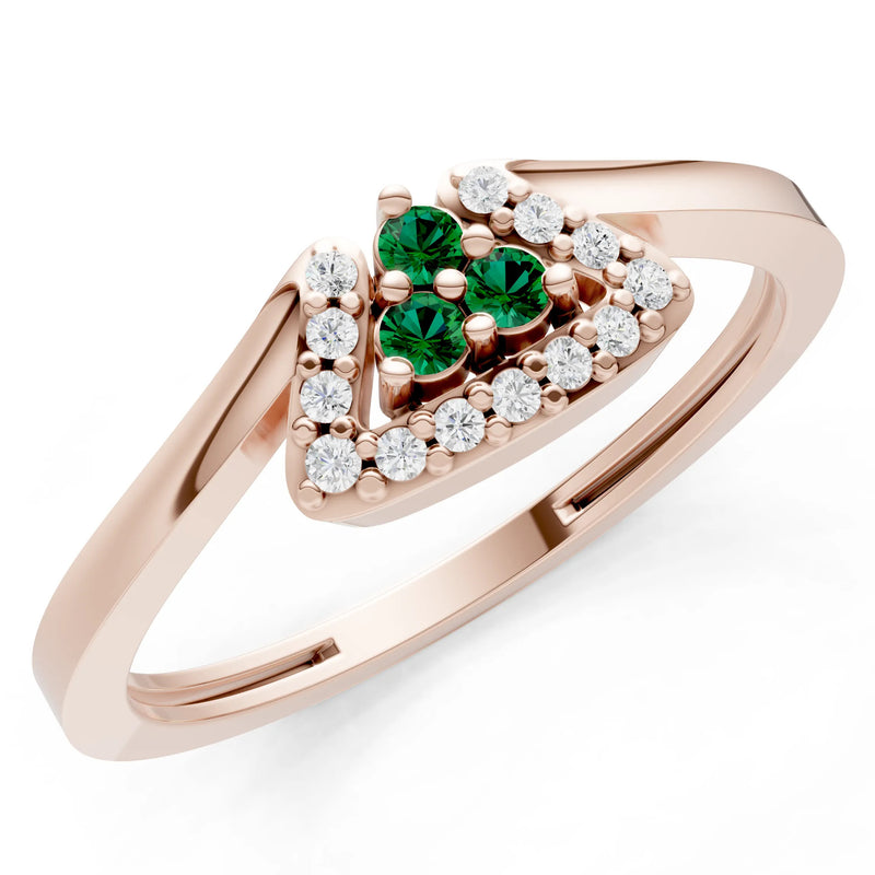Emerald Tri-Cluster Pavé Ring