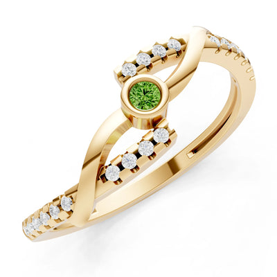Peridot Bezel Center Pavé Accent Ring
