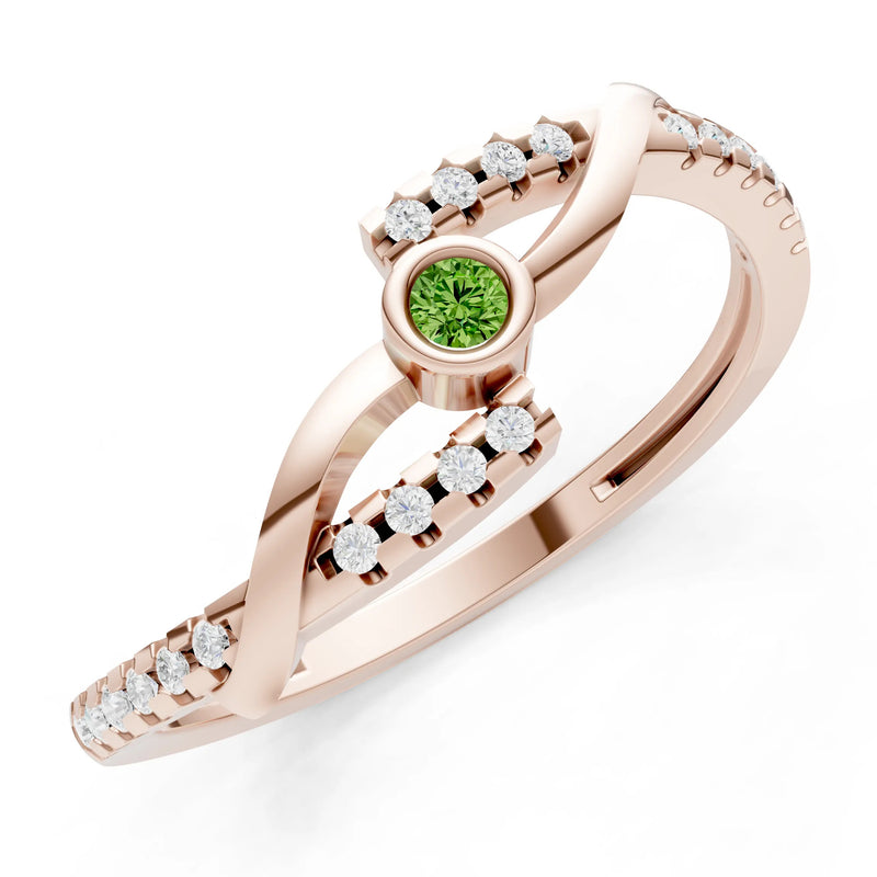 Peridot Bezel Center Pavé Accent Ring