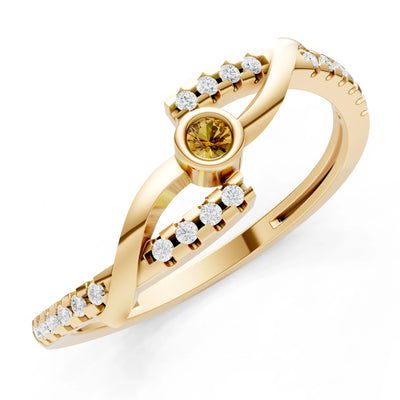 Citrine Bezel Center Pavé Accent Ring
