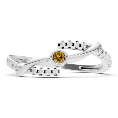 Citrine Bezel Center Pavé Accent Ring